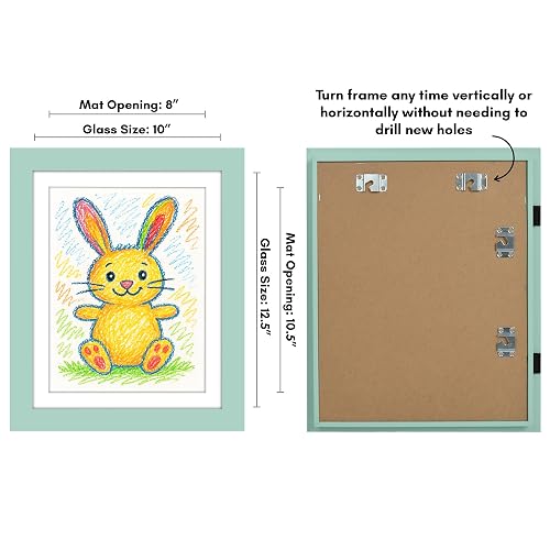 Marco de obras de arte para niños cambiable (verde marino) – Puerta magnética con capacidad para 100 piezas de arte, visualización de tamaño carta de 8.5 x 11 pulgadas con alfombrilla o 10 x 12.5
