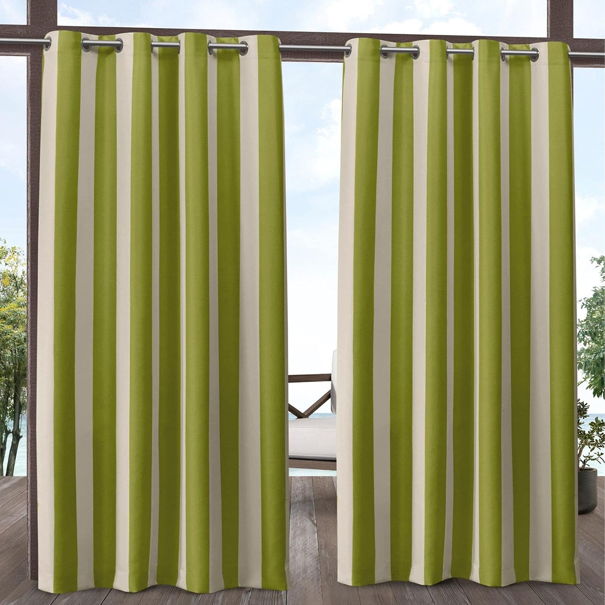Exclusive Home - Par de Cortinas con toldo a Rayas, Kiwi/Sand, 1.37 m x 2.13 m, 1, 1