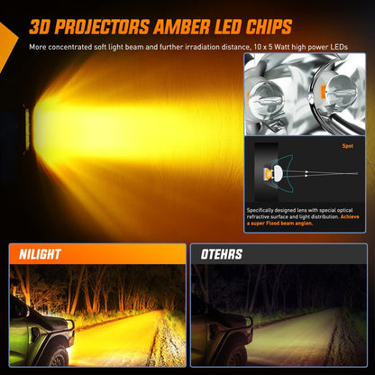 Nilight - Barra de luz LED ámbar 2 unidades de 7 pulgadas, 30 W, punto 3000 lm, súper delgada, 3D, niebla todoterreno, luces de trabajo para camiones, camionetas, SUV, ATV, UTV, barco, 4 x 4