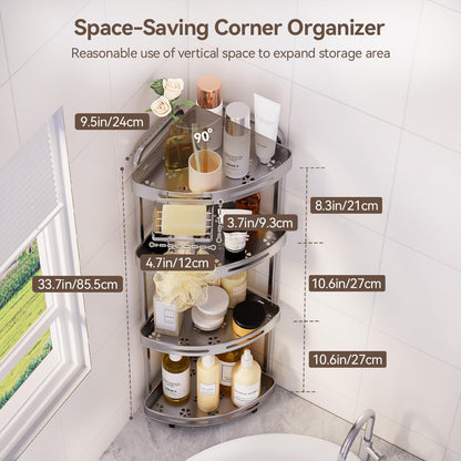 Binecer - Organizador de Ducha de Esquina de 4 Niveles con Soporte para jabón, estantes de Ducha inoxidables para Almacenamiento de champú, Color Plateado