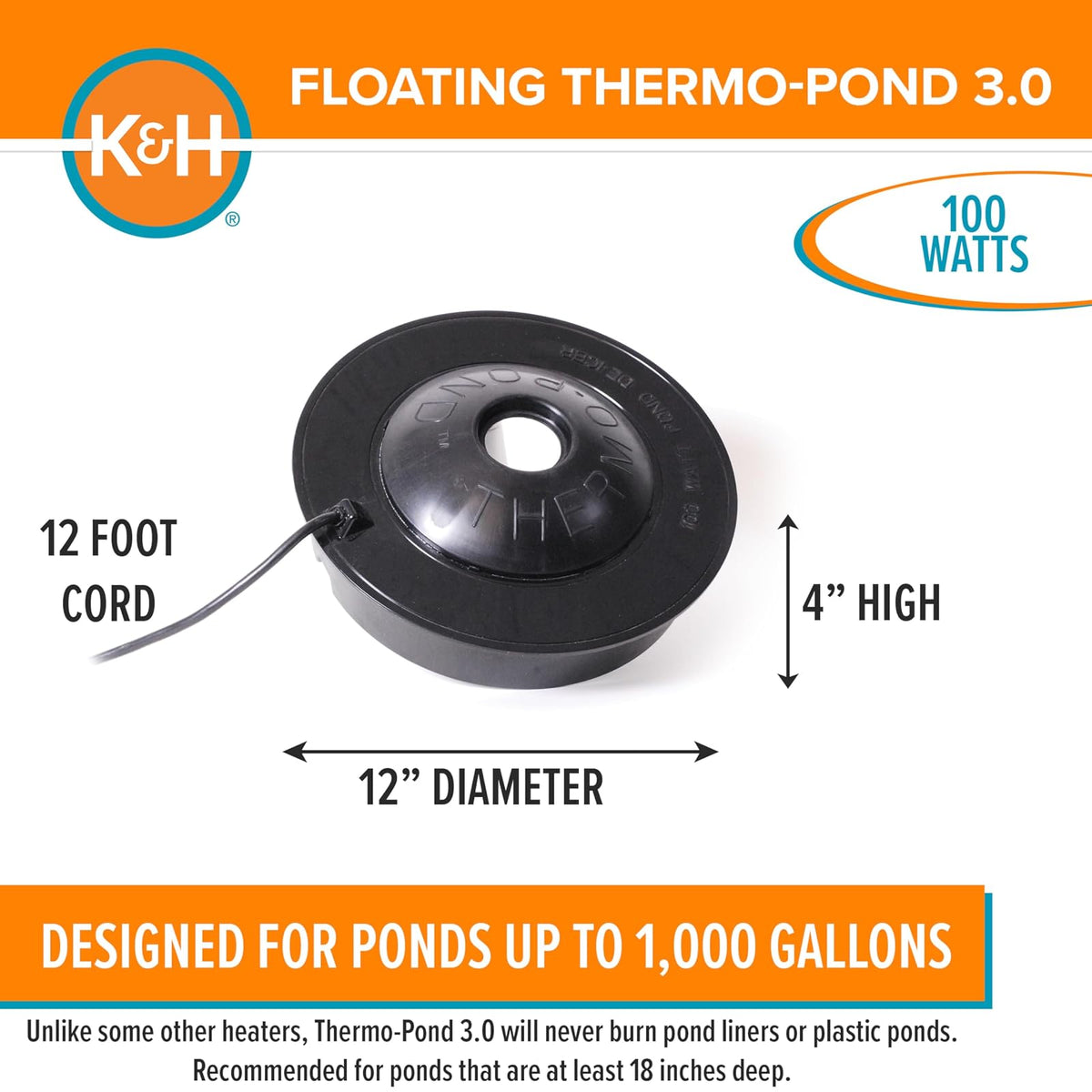 K&H PET PRODUCTS K&H Thermo-Pond 3.0 Descongelador de Estanque 100W