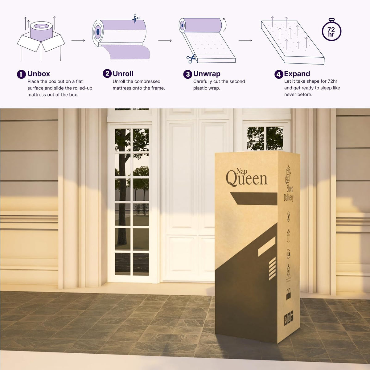 NapQueen Colchón de Espuma viscoelástica de 8 Pulgadas, Individual, Mediano, Firme, Cama en una Caja