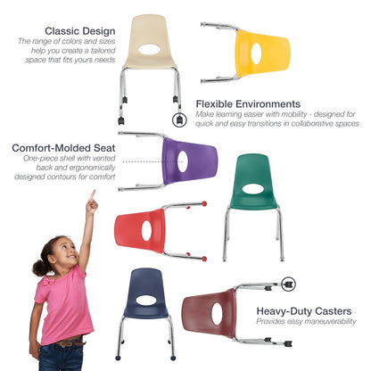 Factory Direct Partners - 10372-BK -10372 - Silla escolar móvil de 18 pulgadas con ruedas para niños, adolescentes y adultos; asiento ergonómico para aprendizaje en casa, aula u oficina, color negro (paquete de 2)