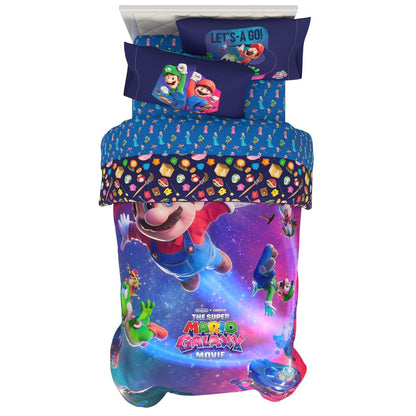 Franco Juego de Ropa de Cama Miffy, Edredón Reversible con Funda - 4 Piece Twin Size - La película Super Mario Galaxy