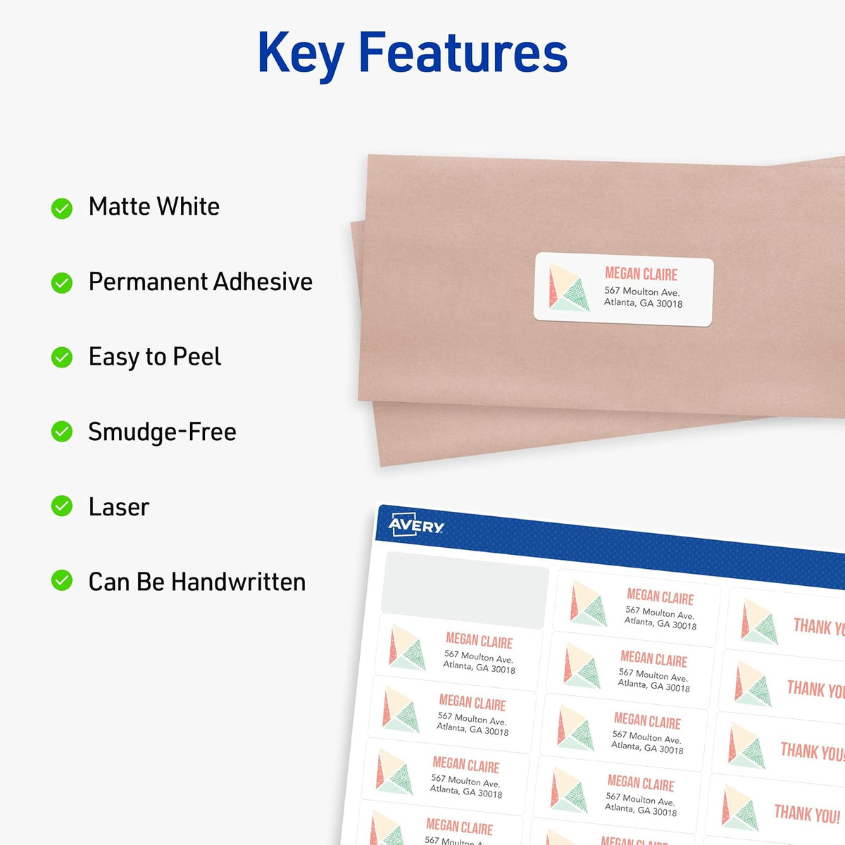 Avery Easy Peel Etiquetas de dirección imprimibles con alimentación segura, pegatinas personalizables de 1 x 2-5/8 pulgadas, blancas, 7.500 etiquetas de correo en blanco, ideales para correo, envío y