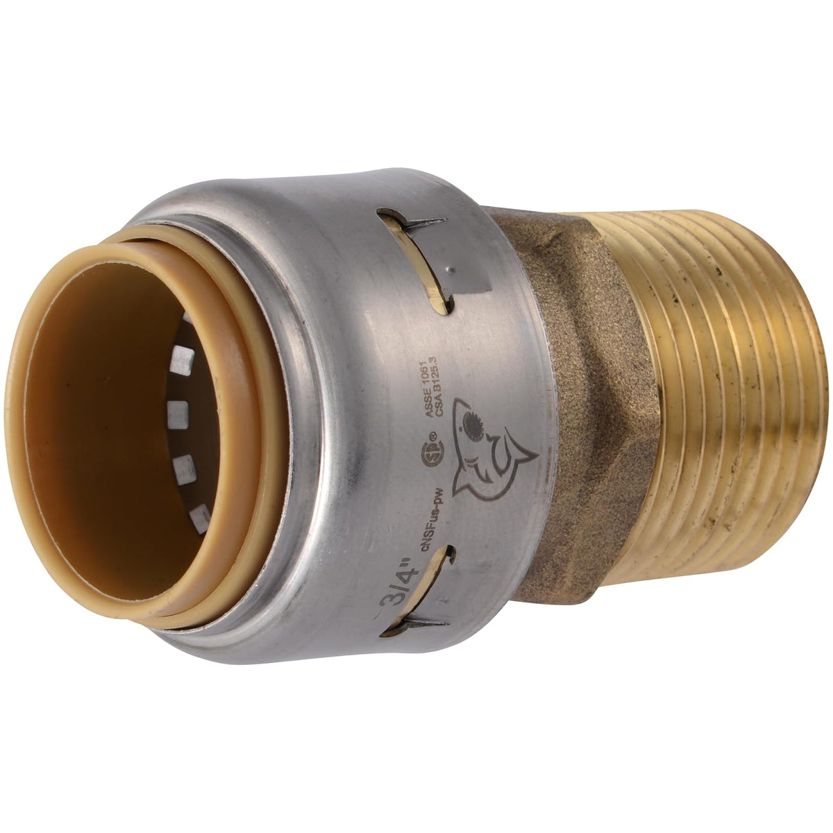 SharkBite Max - Adaptador MNPT de 3/4 pulgadas, ajuste de fontanería de latón a presión para conectar, tubería PEX, cobre, CPVC, PE-RT, HDPE, UR134A