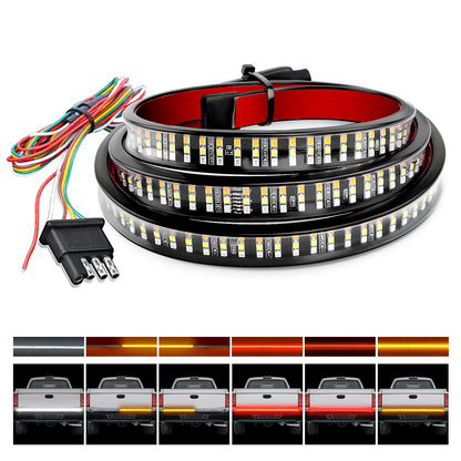 Nilight Truck Tailgate Light Strip 48" Triple Row 360 LED with Red Running Brake White Reverse Amber Turning Signals Strobe Lights