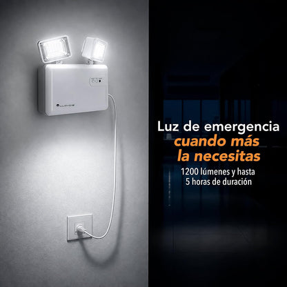 Lloyd's Lámpara de Emergencia 40 LED 1200 LM IP65 con 2 Reflectores | Hasta 5 horas de respaldo con encendido automático, batería recargable y reflectores orientables para mayor cobertura.