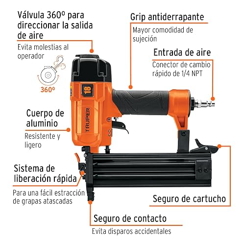 Truper CLNE-18, Clavadora neumática, profesional, calibre 18