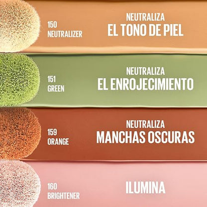 Maybelline Instant Age Rewind Corrector Facial 3 en 1 Anti-Ojeras, Neutraliza Rojeces e Imperfecciones, Corrector Base Contour e Iluminador, Hidrata 12 Horas, Tono Green 151, 6 ml