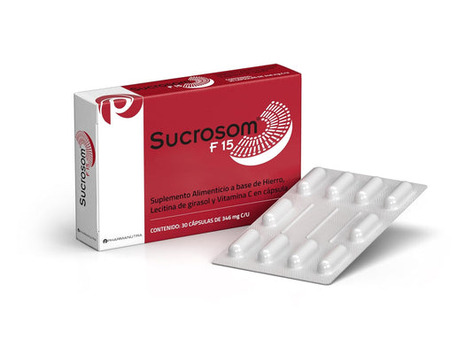 Sucrosom F15 Hierro Sucrosomial + Vitamina C – Suplemento Alimenticio de Alta Absorción – 30 Cápsulas