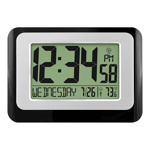 La Crosse Technology W88631 Reloj de Pared Digital atómico Negro con Temperatura