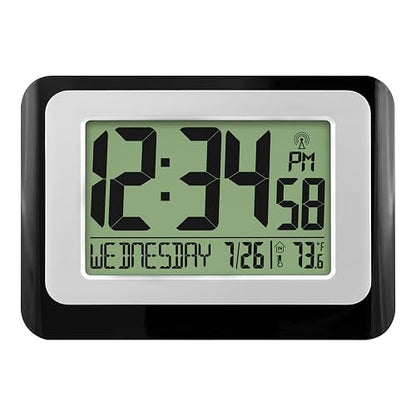 La Crosse Technology W88631 Reloj de Pared Digital atómico Negro con Temperatura