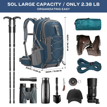 Maelstrom Mochila Senderismo Liviana, Mochila Camping con Cubierta Lluvia | Nailon anti desgarro agua, separación seco húmedo, bolsillos, silbato emergencia. Ideal hombre, mujer, senderismo