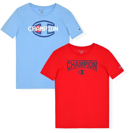 Champion - Playera de Manga Corta para niños, Paquete de 2 - G - Placid Blue-red