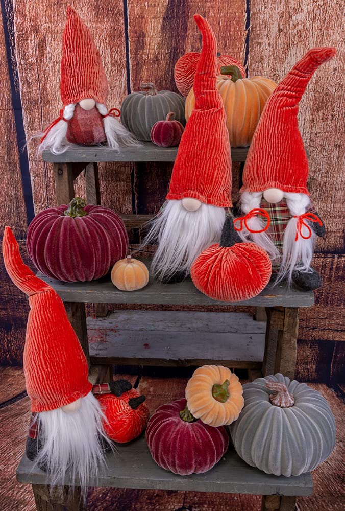 Boston International Calabaza de Terciopelo Decorativo para Mesa, Color Gris