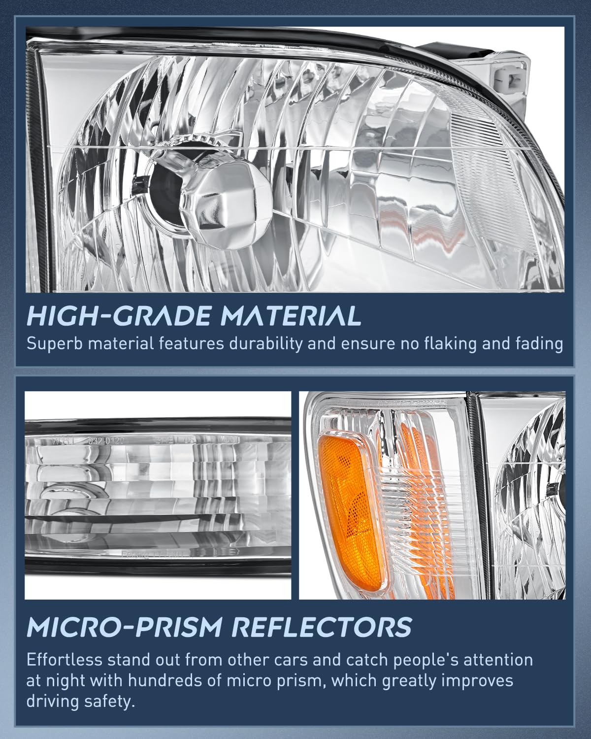 Nilight NA722 Conjunto de Faros Delanteros para Toyota Tacoma 2001-2004, Carcasa Cromada, Reflector Ámbar