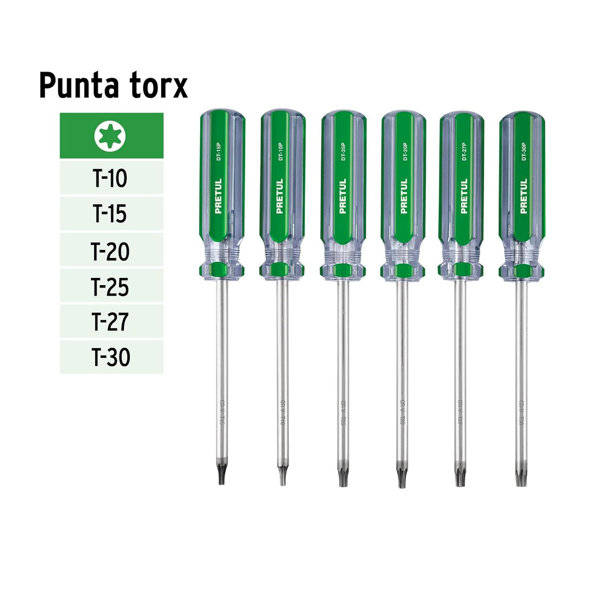 Pretul DT-6P, Juego de 6 desarmadores Torx mango de PVC