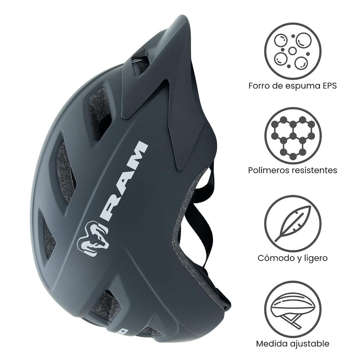 Casco para Bicicleta MTB con Viscera Extraíble para Montaña Ajustable, Tamaño 55-58 cm, Negro