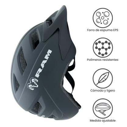 Casco para Bicicleta MTB con Viscera Extraíble para Montaña Ajustable, Tamaño 55-58 cm, Negro