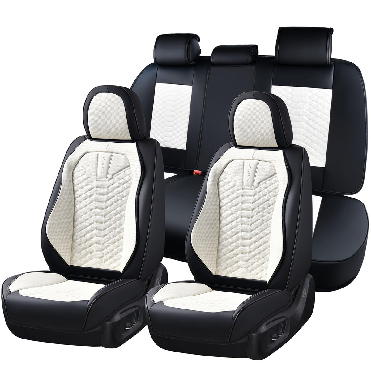 Coverado Fundas de Asiento de Piel, Juego Completo de Fundas de Asiento de Automóvil, Funda de Asiento de Automóvil de Piel de napa Impermeable, Protectores de Asiento de Automóvil, 5 Asientos, Fundas de Asiento