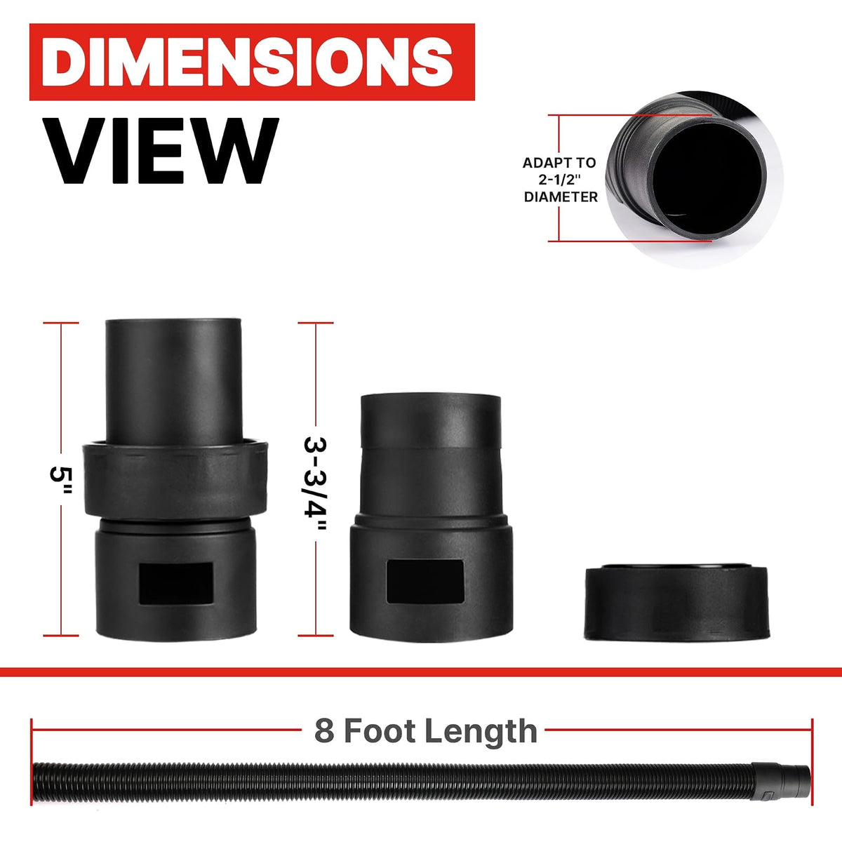 Shop-Vac 9050333 - Manguera de 2.5 pulgadas de diámetro x 8 pies de longitud, largo alcance, manguera de aspiradora, negro, (paquete de 1)