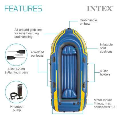 INTEX Challenger - Serie Inflable para Botes: Incluye remos de Lujo y Bomba de Alto Rendimiento, PVC superfuerte, cámaras de Aire triples - Cerraduras de remos soldadas - Mango de Agarre Resistente