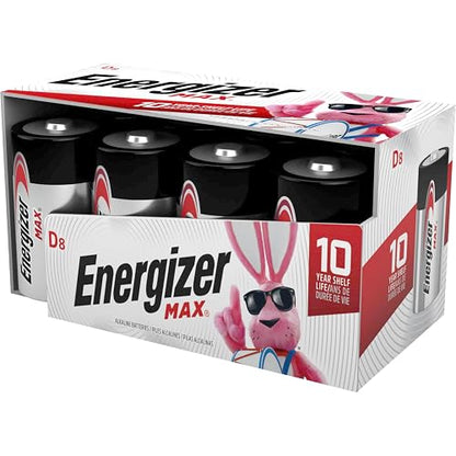 Energizer - Pilas Alcalinas Tipo D, MAX 1.5V, Paquete de 8 | Energía de larga duración para linternas, radios, juguetes electrónicos y otros dispositivos de alto consumo.