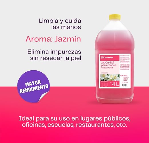 Gel Kleen. Jabón Antibacterial Para Manos. 4 Litros. Jazmín