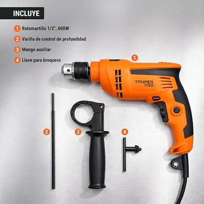 TRUPER ROTO-1/2A10, Rotomartillo/destornillador 1/2", 600W
