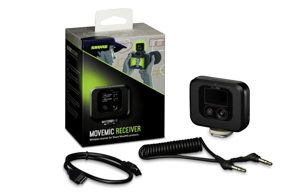 Shure MV-R - Receptor portátil para cámaras y Dispositivos móviles | Receptor digital con USB-C y conectores de 3,5 mm para cámaras, computadoras y aplicaciones móviles