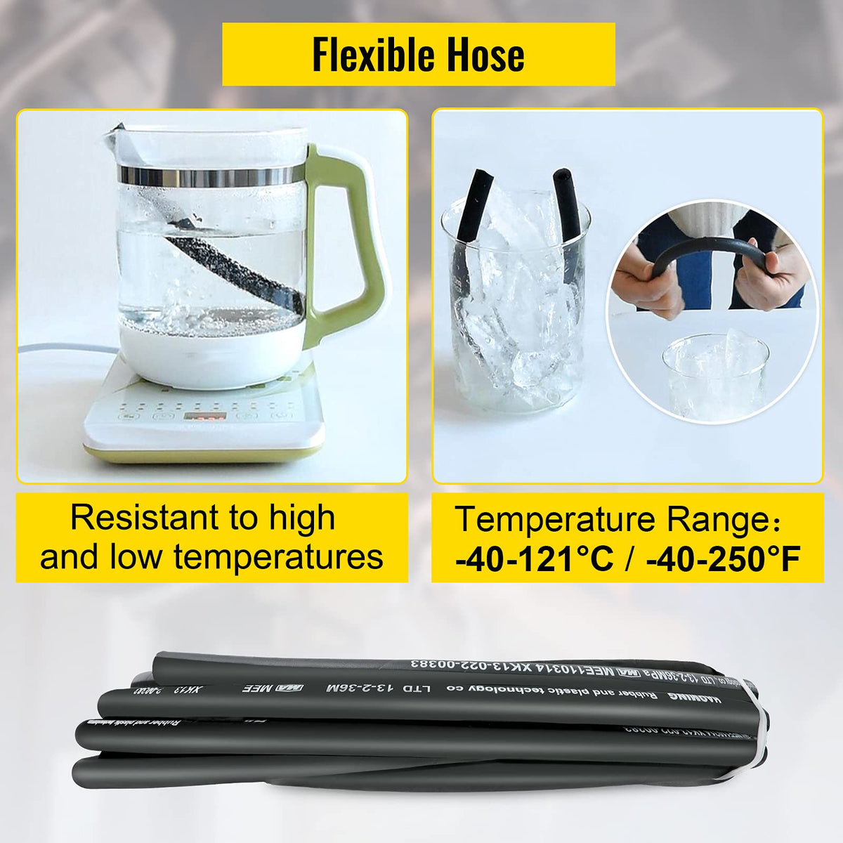 VEVOR - Manguera hidráulica de goma de 50 pies con 2 trenzas de alambre de acero de alta resistencia, diámetro interior de 1/2 pulgadas, 5000 PSI máximo, manguera hidráulica a granel de -40 °C a 250