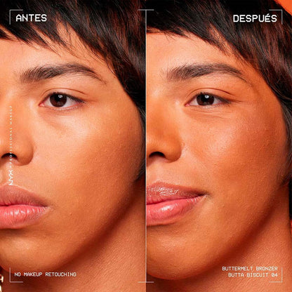 NYX Professional Makeup Buttermelt Bronzer, bronceador cremoso en polvo con alta pigmentación, fórmula vegana, acabado natural con duración hasta por 12H, 5g – Tono Biscuit (Café canela)