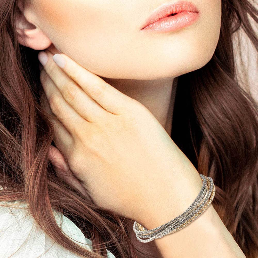 Nine West - Pulseras elásticas de múltiples filas para mujer, Nine West - Pulseras elásticas de múltiples filas para mujer, accesorios de joyería de moda en capas para uso diario, apilables