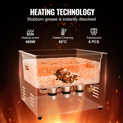 VEVOR Limpiador Ultrasónico, Máquina de Limpieza Profesional de 15 Litros y 360 W con Temporizador y Calentador, Limpiador Ultrasónico Digital de 40 kHz con Cesta para Relojes, Gafas, Joyas