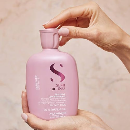 Alfaparf Milano Semi Di Lino Champú hidratante sin sulfato nutritivo para cabello seco – sin SLS, parabenos y parafina – seguro en cabello tratado con color – Calidad de salón profesional, 249 ml
