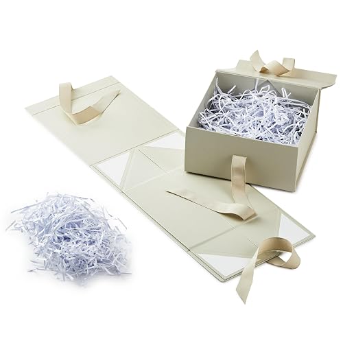 Hallmark - Cajas de regalo medianas con lazo y relleno de papel triturado, paquete de 2 (caja blanca envejecida de 8 pulgadas) para bodas, despedidas de soltera, graduaciones, cumpleaños, regalos de