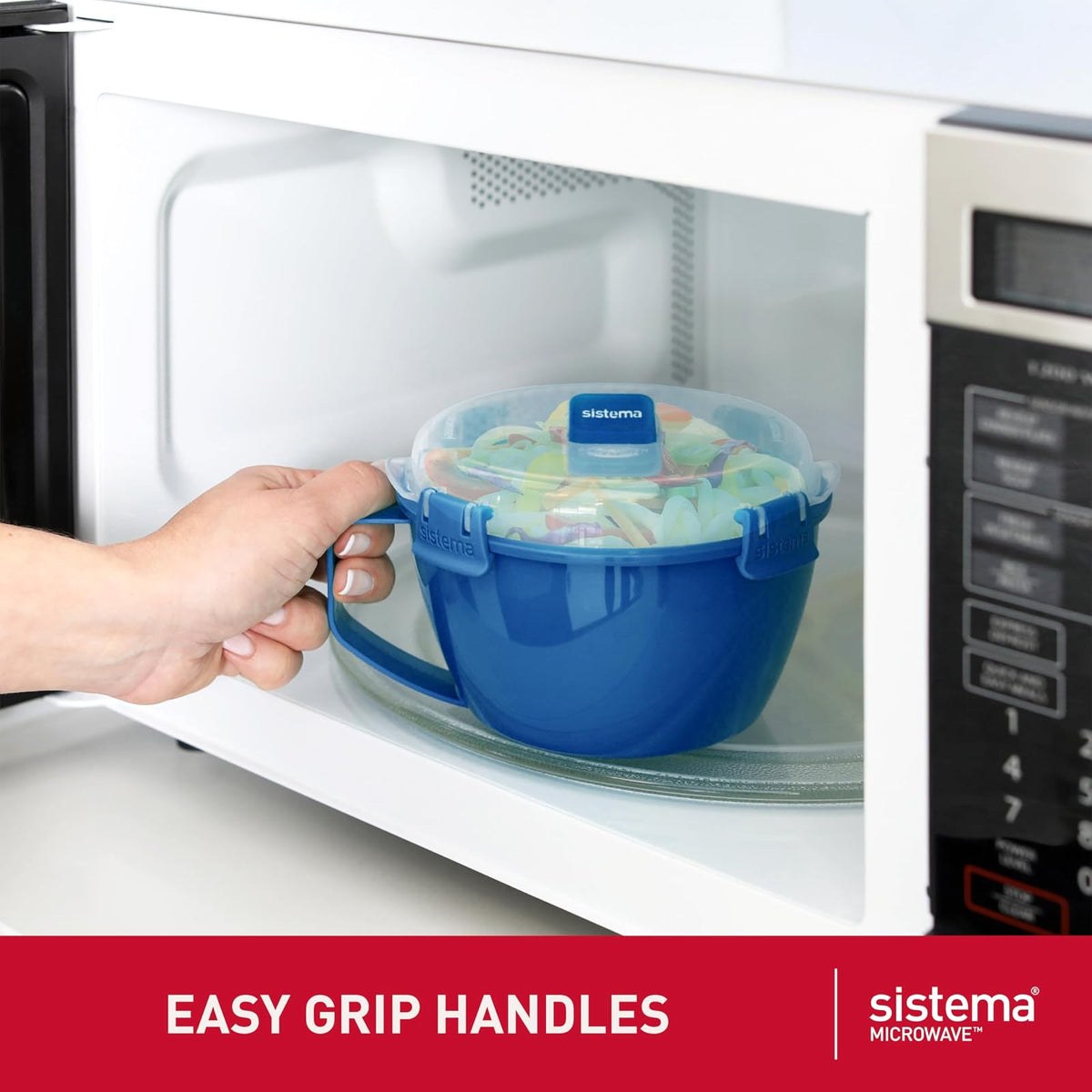 Sistema - Recipientes para microondas | Taza de sopa, tazón de avena y tazón de fideos | Recipientes de alimentos con ventilación de liberación de vapor | Sin BPA | Rojo | 3 unidades