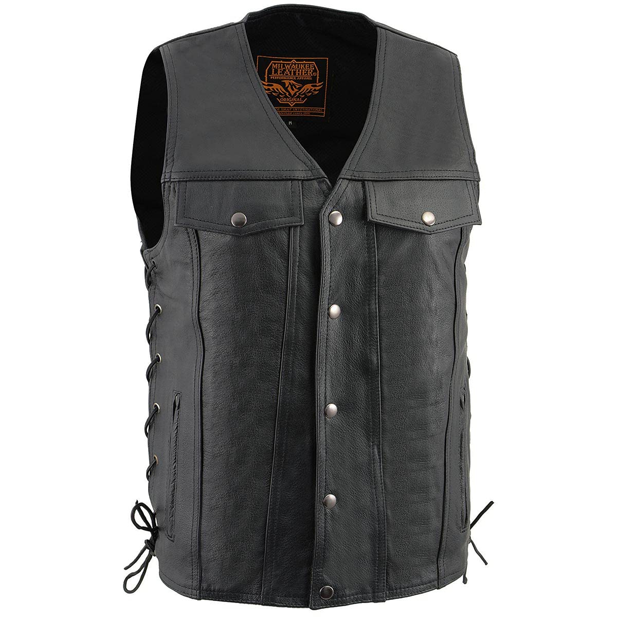 Milwaukee Leather Lkm1360 LKM1360 - Chaleco de piel negro para motociclista para hombre Hombre