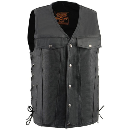 Milwaukee Leather Lkm1360 LKM1360 - Chaleco de piel negro para motociclista para hombre Hombre