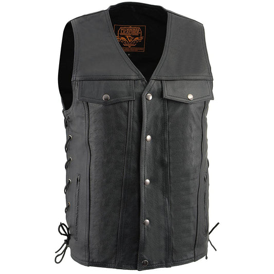 Milwaukee Leather Lkm1360 LKM1360 - Chaleco de piel negro para motociclista para hombre Hombre