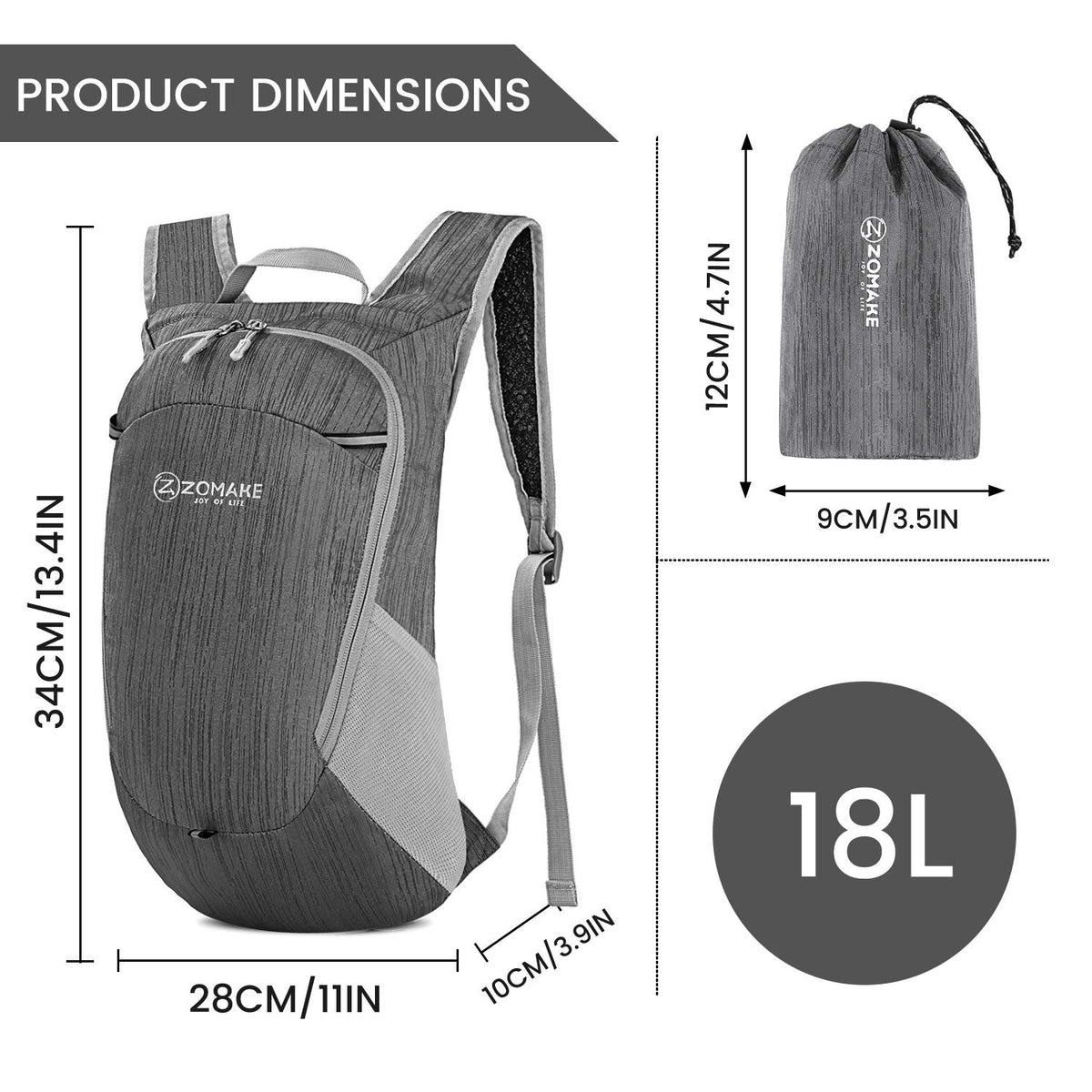 ZOMAKE Mochila Deportiva Ultraligera Impermeable de 18 Litros, Mochila Viaje Plegable y Resistente al Agua para Hombre y Mujer, Mochila Aire Libre Ciclismo y Senderismo