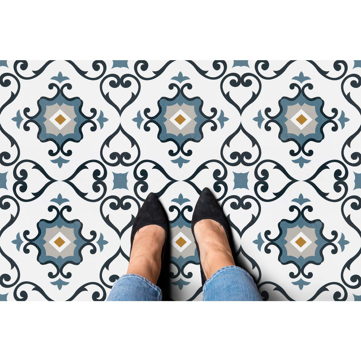 Achim Home Decor - Azulejos de vinilo autoadhesivo retro de 12 pulgadas, 20 azulejos, 12 x 12 pulgadas, patrón geométrico, despegar y pegar, suelos de bricolaje para cocina, comedor, dormitorios y
