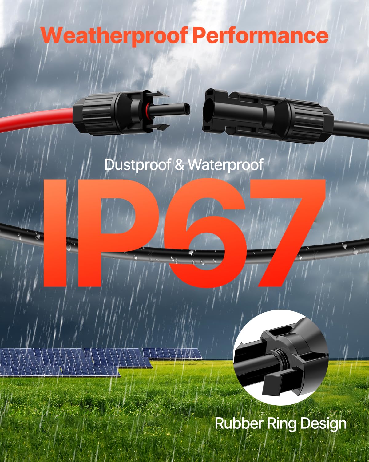 VEVOR - Cable de extensión de panel solar de 100 pies, cable de extensión solar de 10 AWG con conectores impermeables hembra y macho, cable fotovoltaico de 6 mm² para paneles solares del hogar, barco