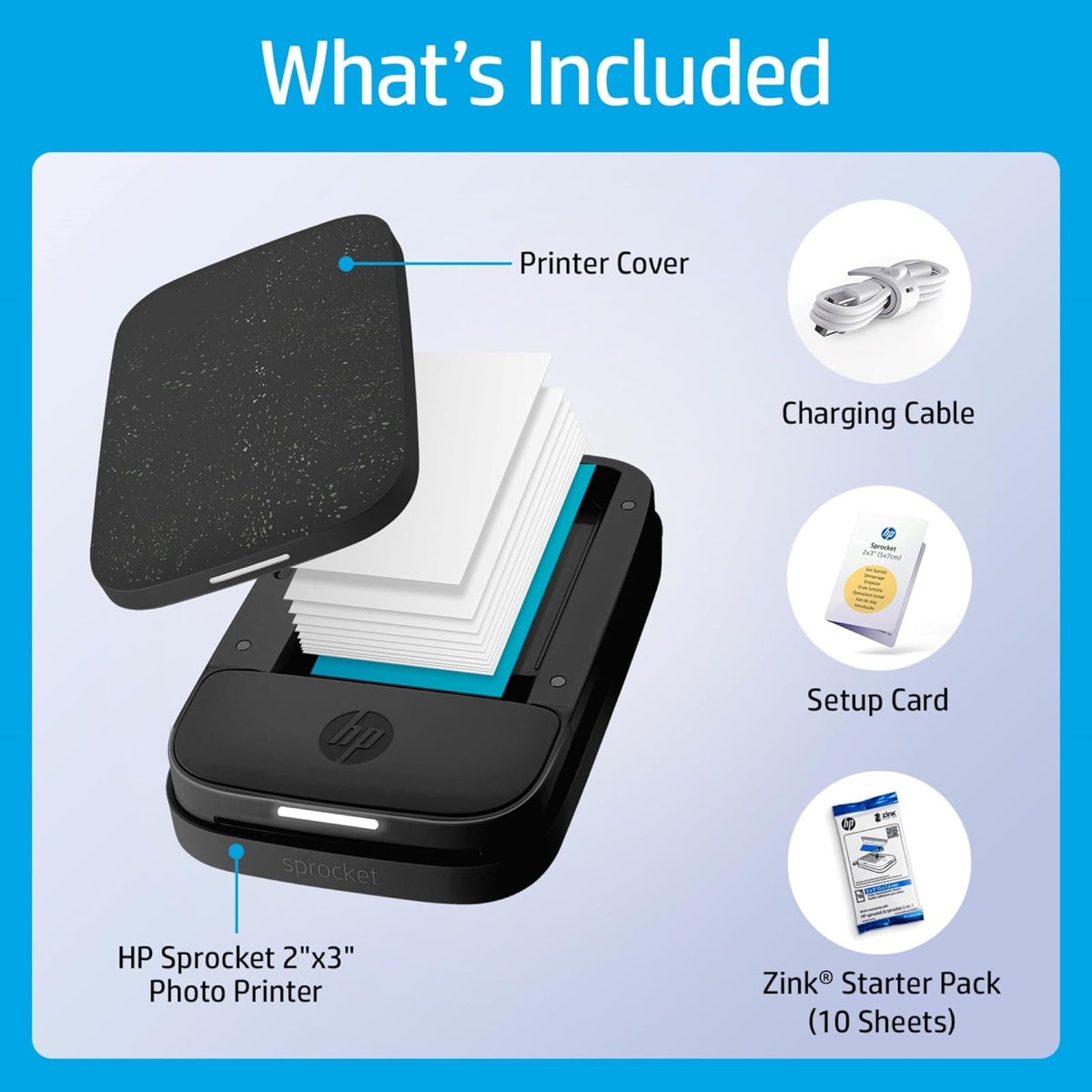 HP Sprocket Portable 2x3 Instant Photo Printer (Black Noir) Zink Paper Bundle