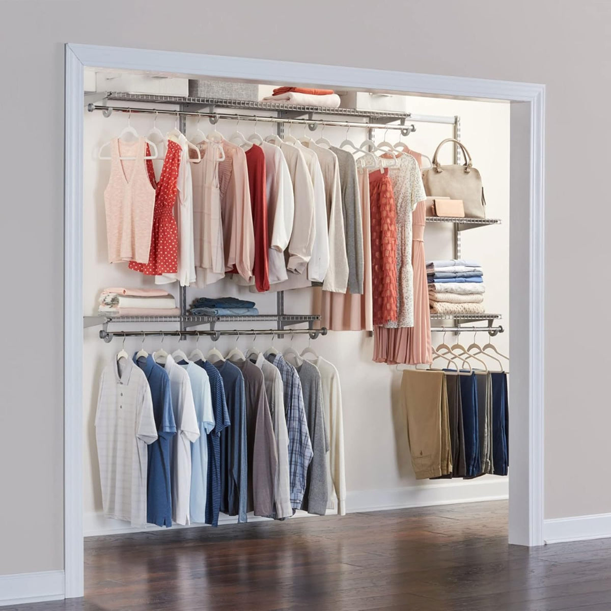 Rubbermaid Configurations - Kit de clóset Personalizado, estantería de Alambre de Metal Ajustable, Acabado de Titanio, Sistema de organización expandible, Hardware Incluido, para clóset del hogar,