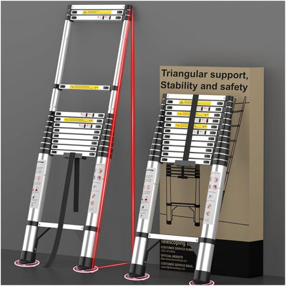 Extensión telescópica telescópica plegable – Telescopio de 16.5 pies Rv plegable extensible alto compacto escaleras de aluminio – para casa techo remolques de viaje ajustable – capacidad de 350 libras