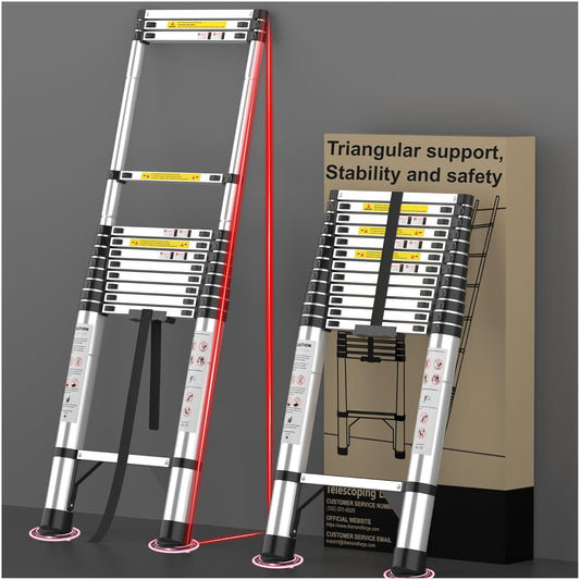 Extensión telescópica telescópica plegable – Telescopio de 16.5 pies Rv plegable extensible alto compacto escaleras de aluminio – para casa techo remolques de viaje ajustable – capacidad de 350 libras