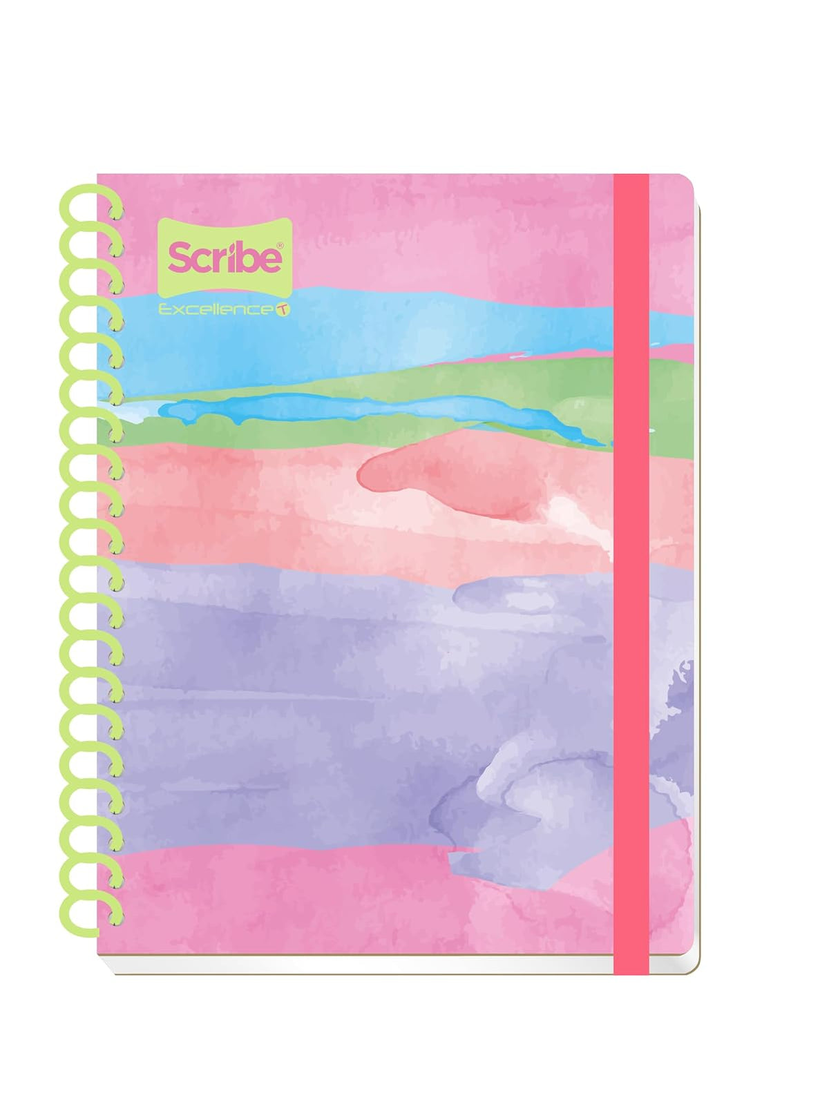 Scribe®, Excellence T, Cuaderno Book, Pasta Dura, Espiral Sencillo, Raya, 100 hojas, Portada Acuarela Arcoiris