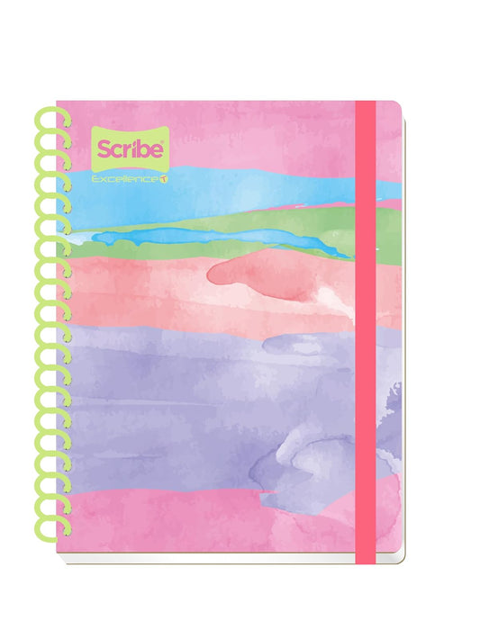 Scribe®, Excellence T, Cuaderno Book, Pasta Dura, Espiral Sencillo, Raya, 100 hojas, Portada Acuarela Arcoiris